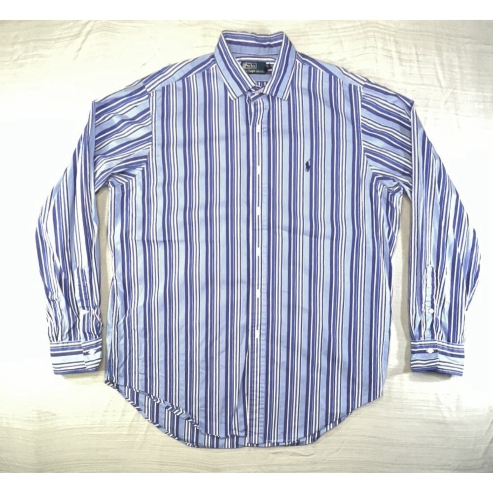 Polo Ralph Lauren Men's Blue and White Stripes, Long Sleeve Dress Shirt. SZ XXL - Picture 6 of 15